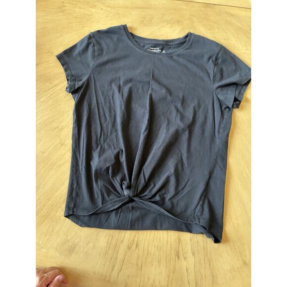 Y2K Abercrombie Fitch Black T Shirt Tie Front SOFT AF Tee Whimsygoth Whitchy L - Picture 7 of 12